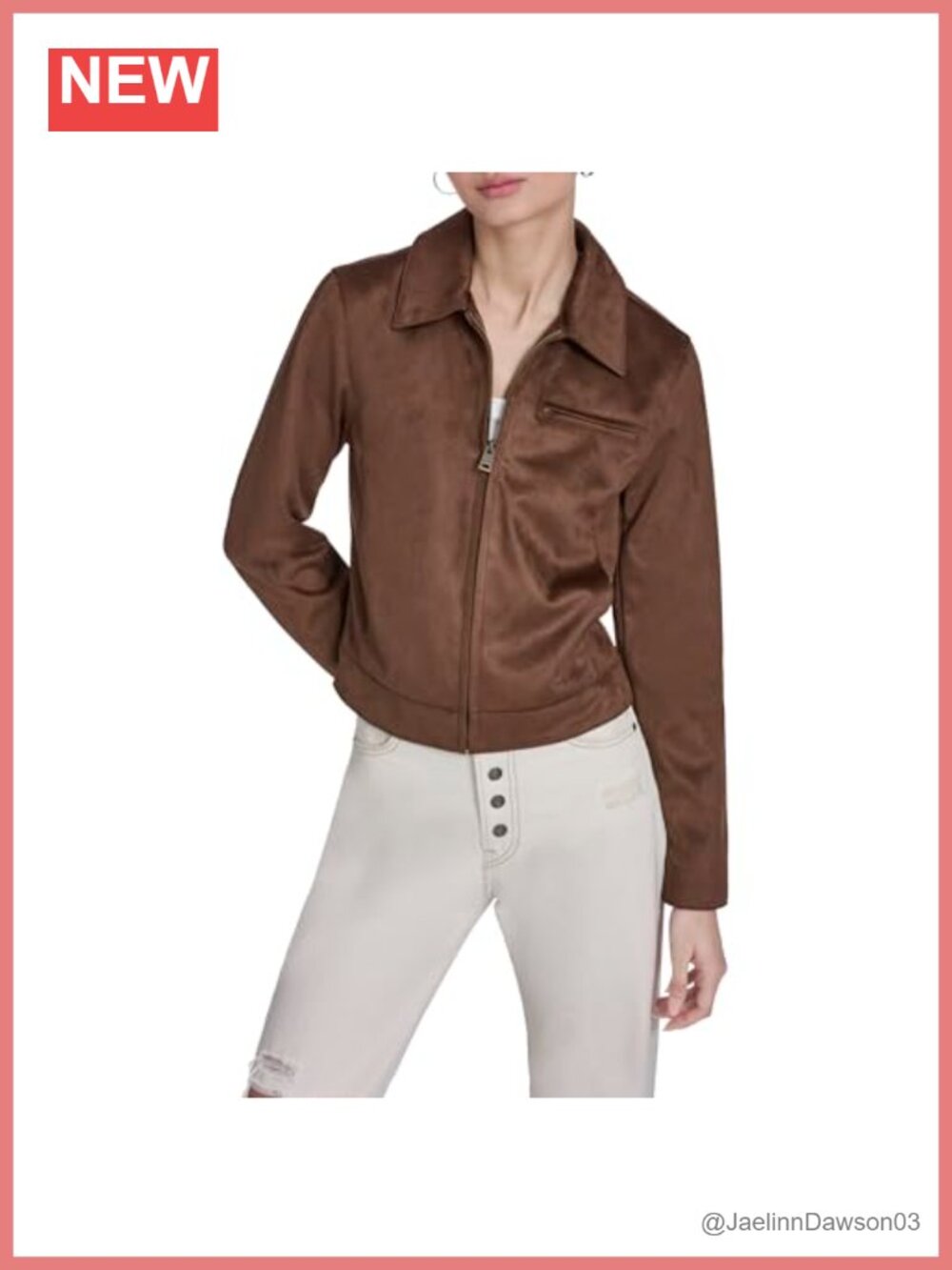 Faux Suede Laydown Collar Jacket Puff Sleeve Zip Chest Pocket